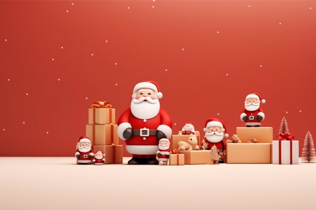 Scene of santa claus and friends with copy space 3d rendering