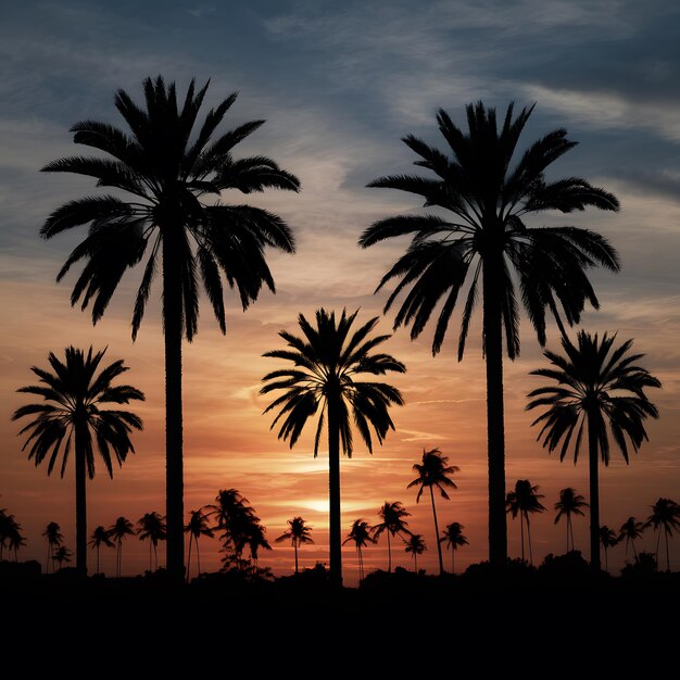 Scene Silhouette of palm trees at sunset tropical landscape photo For Social Media Post Size