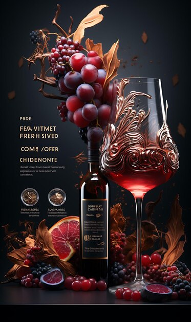 Photo scene of sophisticated cognac with a deep purple and gold palette vin poster menu flyer design art