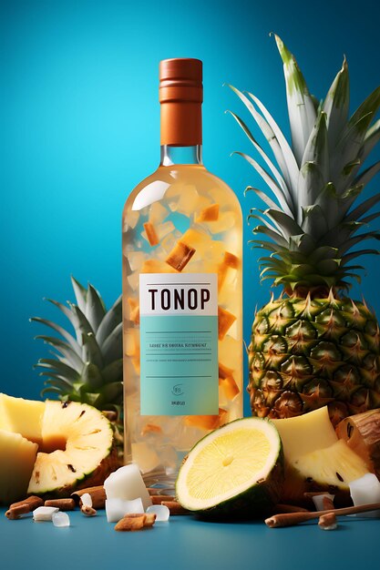 Scene of Tangy Pineapple Coconut Fusion Liqueur With a Sunny and Trop Poster Menu Flyer Design Art