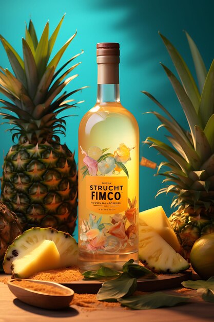 Scene of Tangy Pineapple Coconut Fusion Liqueur With a Sunny and Trop Poster Menu Flyer Design Art