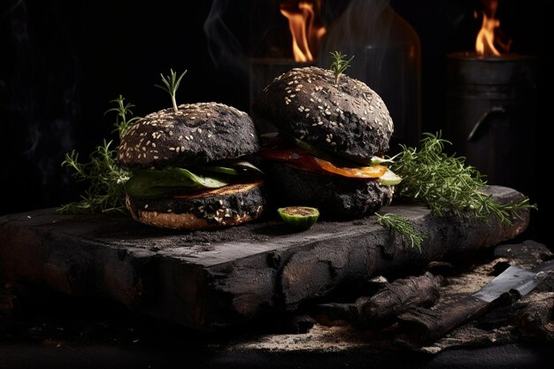 Scene of Two Blackened Veggie Burgers