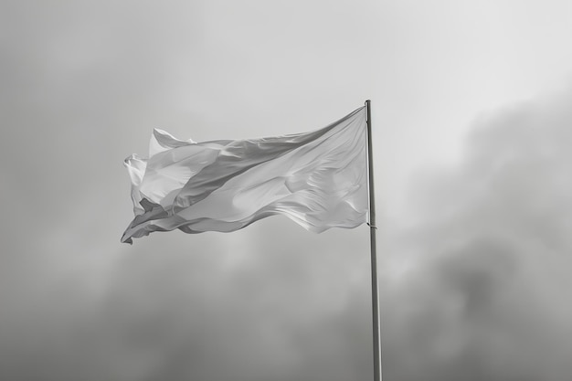 Photo a scene unfolds with a flag white and billowing in the wind a poignant symbol of surrender amid