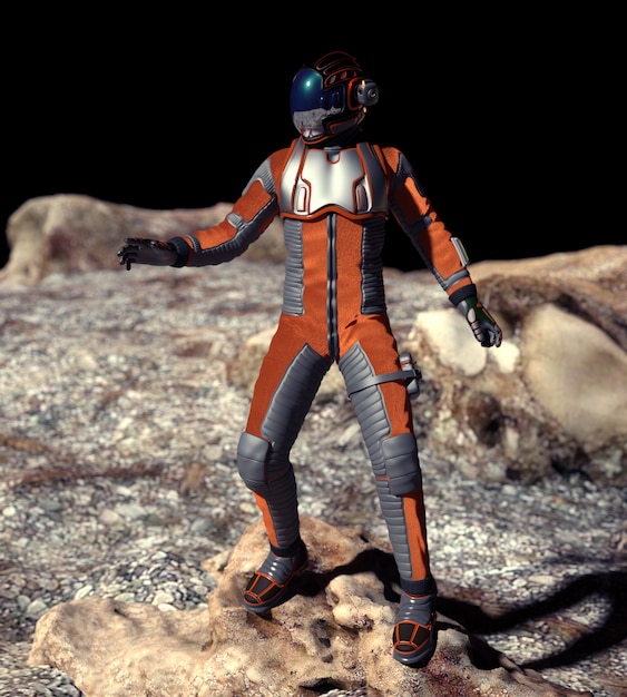 Scène van de astronaut op Mars - 3D illustratie