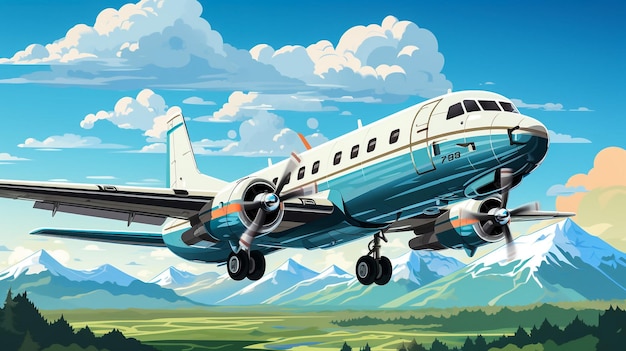 Scene with airplane flying over the field illustration