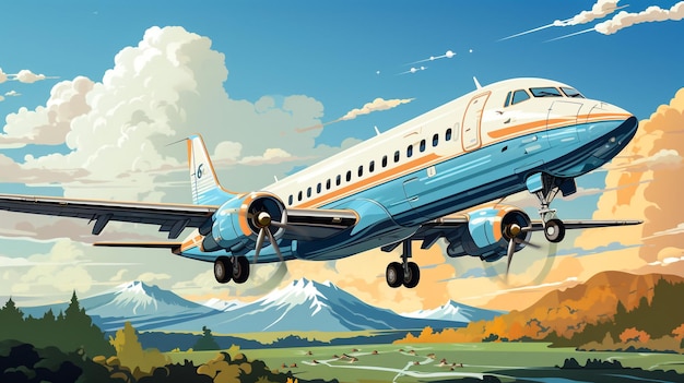 Scene with airplane flying over the field illustration