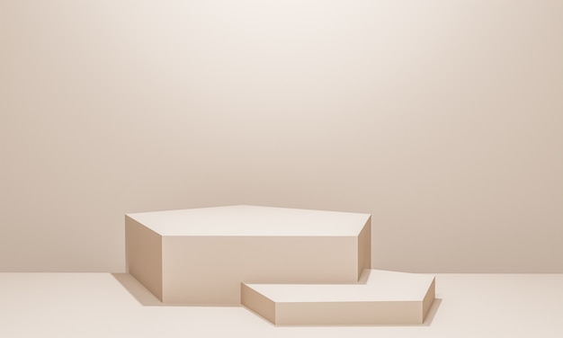 Сцена с подиумом бежевого цвета для макета презентации в стиле минимализм с копией пространства, 3d визуализация абстрактного фона