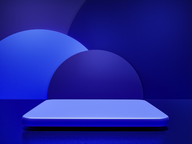 Scene with blue color podium for mock up presentation in minimalism style with copy space, 3d render abstract background design