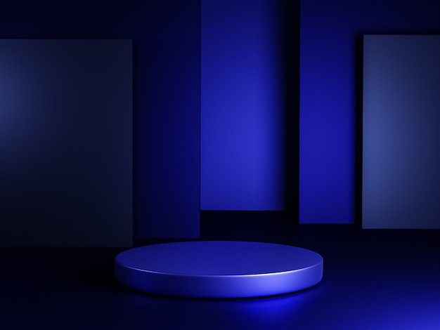 Scene with blue color podium for mock up presentation in minimalism style with copy space, 3d render abstract background design