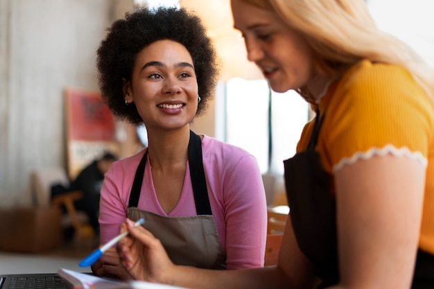 Photo scene with diverse people running their own business