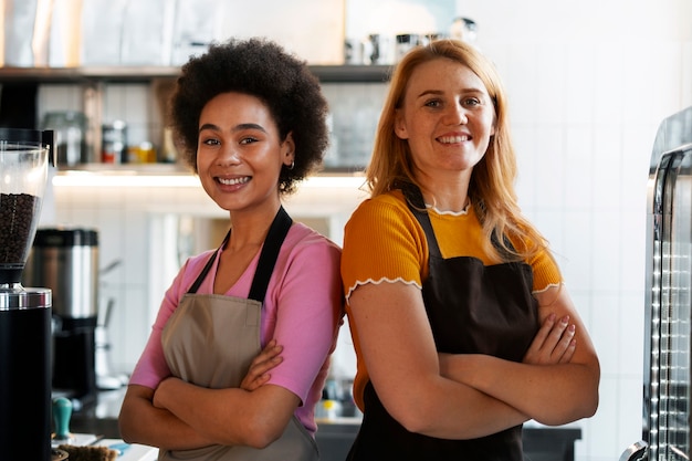 Photo scene with diverse people running their own business