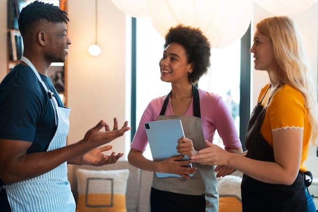 Photo scene with diverse people running their own business