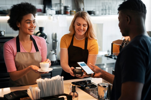 Scene with diverse people running their own business