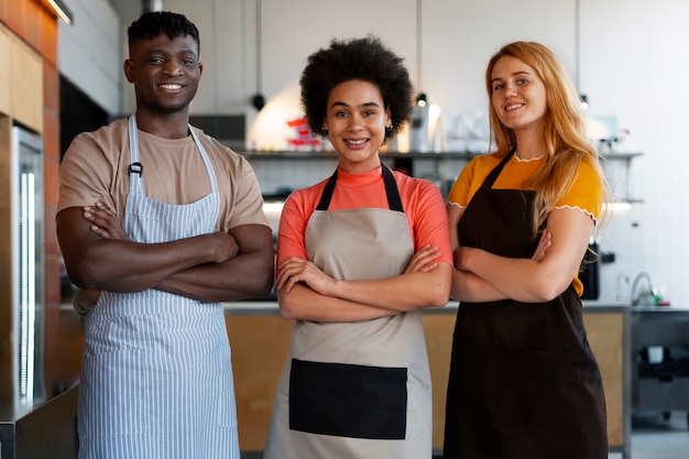 Photo scene with diverse people running their own business