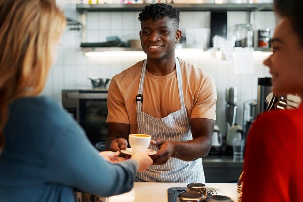 Photo scene with diverse people running their own business