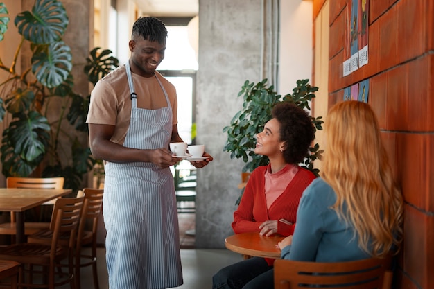 scene with diverse people running their own business