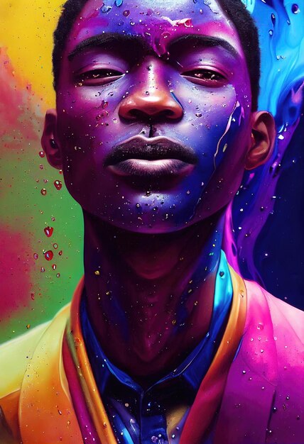 A scene with a fictional man covered in all colors of paint An artistic abstract colorful fantasy