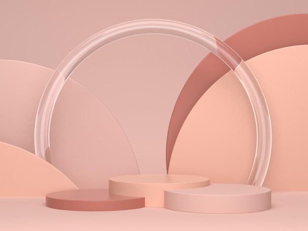 Scene with geometric forms and textured background for cosmetic product. 3d render.