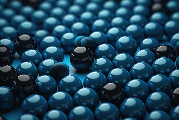 a scene with many blue and black spheres in the style of photorealistic compositions