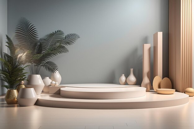 Scene with minimal podiums 3d