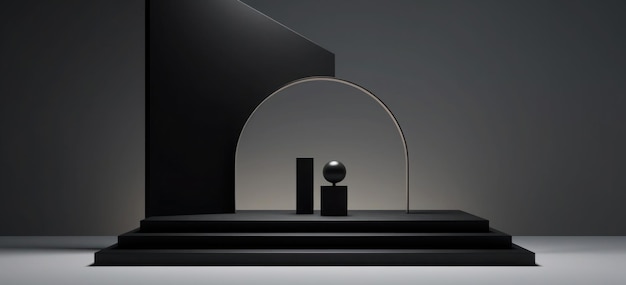 Scene with minimal shapes and podium with soft black colors room