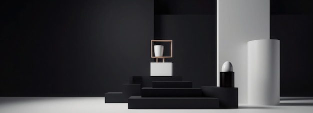 Scene with minimal shapes and podium