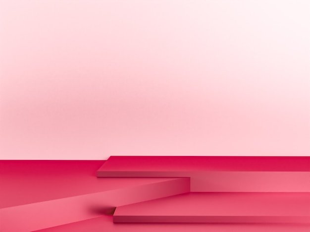 コピースペース、3Dレンダリングの抽象的な背景デザインのミニマリズムスタイルでのモックアッププレゼンテーションのためのピンク色の表彰台のシーン