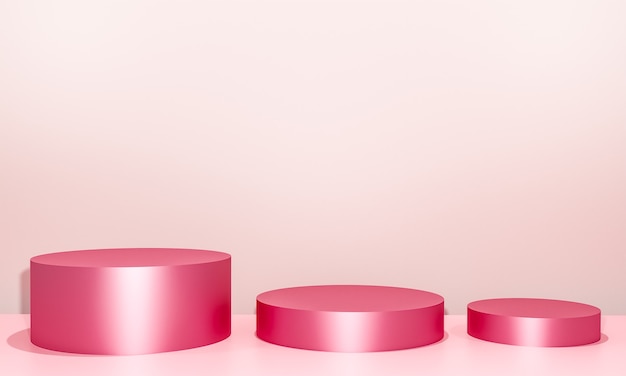 Scena con podio di colore rosa per simulazione di presentazione in stile minimalista con spazio di copia, rendering 3d sfondo astratto