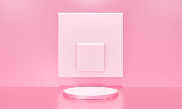 복사 공간이 있는 미니멀리즘 스타일의 모의 프레젠테이션을 위한 분홍색 연단이 있는 장면, 3d 렌더링 추상 배경 디자인