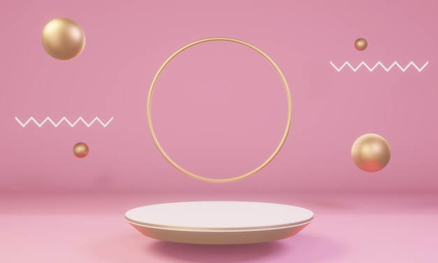 Scene with Pink and gold shapes with podium for product