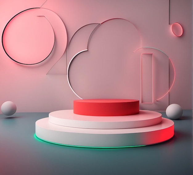 Scene with podium for mock up presentation in minimalism style with different abstract shapes
