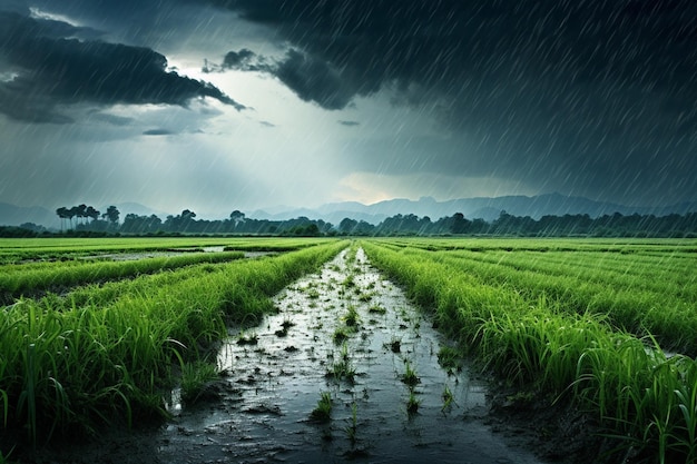 Scene with rainfall in the field