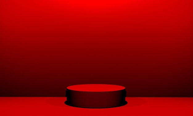 Scene with red color podium for mock up presentation in minimalism style with copy space, 3d render abstract background design