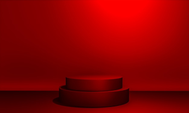 Scene with red color podium for mock up presentation in minimalism style with copy space, 3d render abstract background design