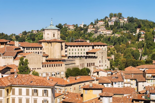 Scenery and Basilica of Santa Maria Maggiore in Citta Alta in Bergmo in Lombardy in Italy. This Old town is called Upper City.