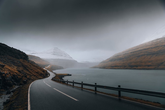 Scenery country road by the lake background