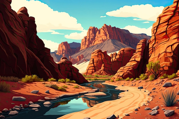 Пейзаж воображаемых гор Поход на природу в красном каньоне каменного парка