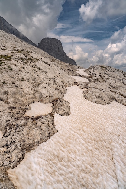 Scenery landscape with snow on rocky mountain