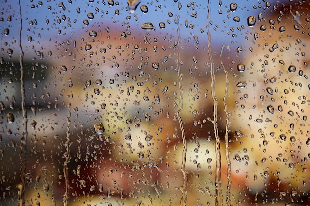 The scenery outside the window on a rainy day