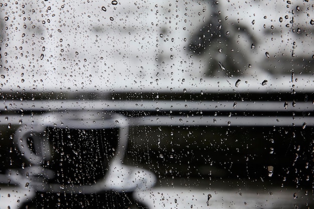 The scenery outside the window on a rainy day