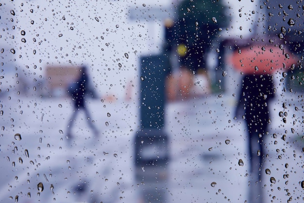 The scenery outside the window on a rainy day