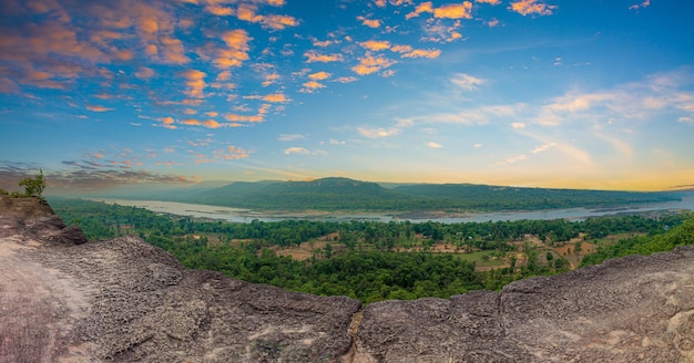 Scenery of Pha Taem National Park, Thailand,Panorama view at the viewpoint on the top of Pha Taem