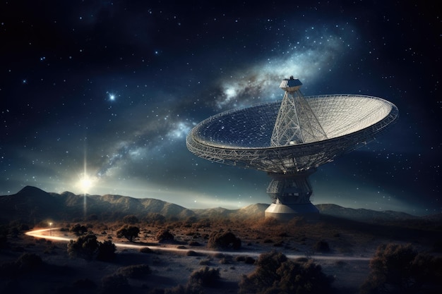 星空の夜の電波望遠鏡の風景