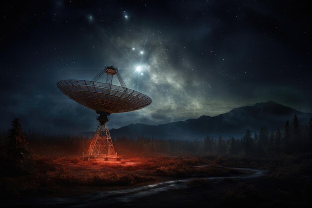 Scenery of a radio telescope on a starry night