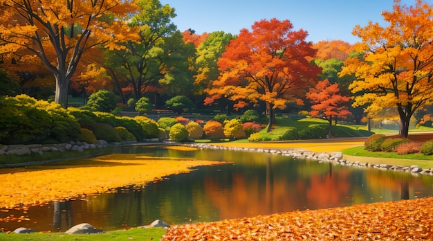 秋の公園の紅葉の風景