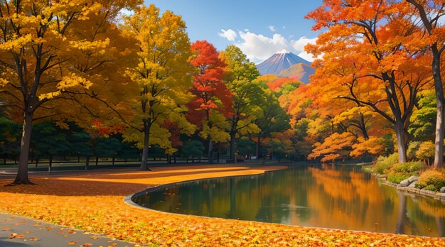 秋の公園の紅葉の風景