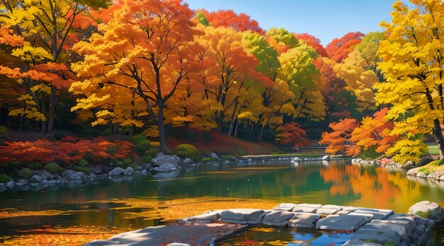 Scenery of red maple leaves in the autumn park