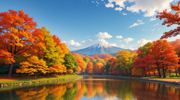 Scenery of red maple leaves in the autumn park