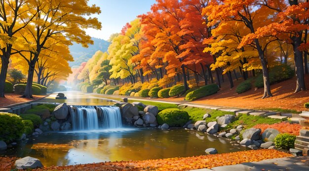 秋の公園の紅葉の風景