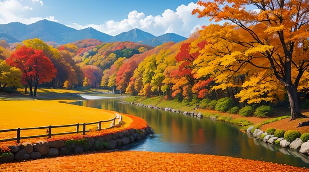 Scenery of red maple leaves in the autumn park